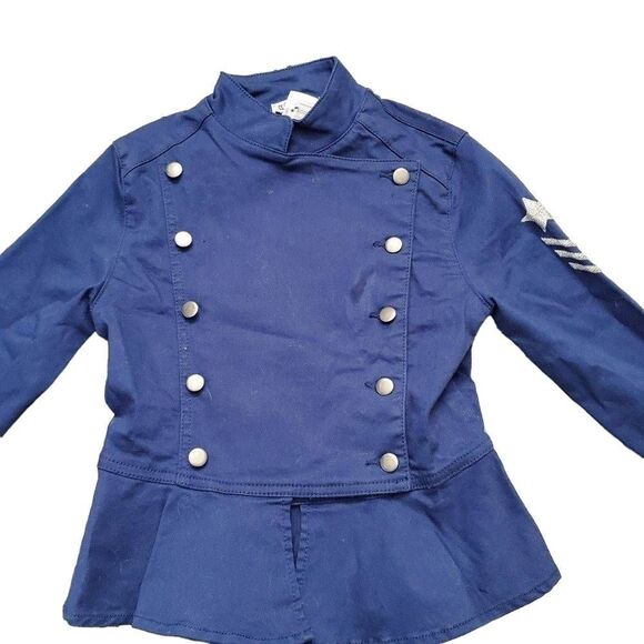 Nowadays Girls Size Medium Navy Blue Military Style Peplum Canvas Coat - Picture 4 of 5